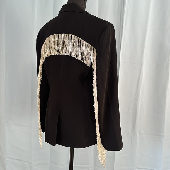 NWT $695 Cinq A Sept Ira Beaded Fringe Jacket Black Sz 6 - Picture 8 of 11